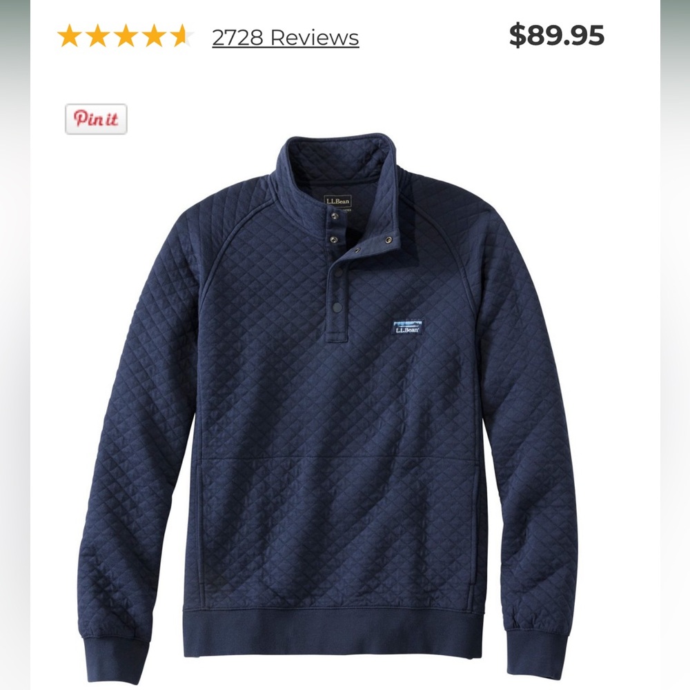 EUC L.L. Bean Men's Quilted Navy Half-Snap Pullover Sweater